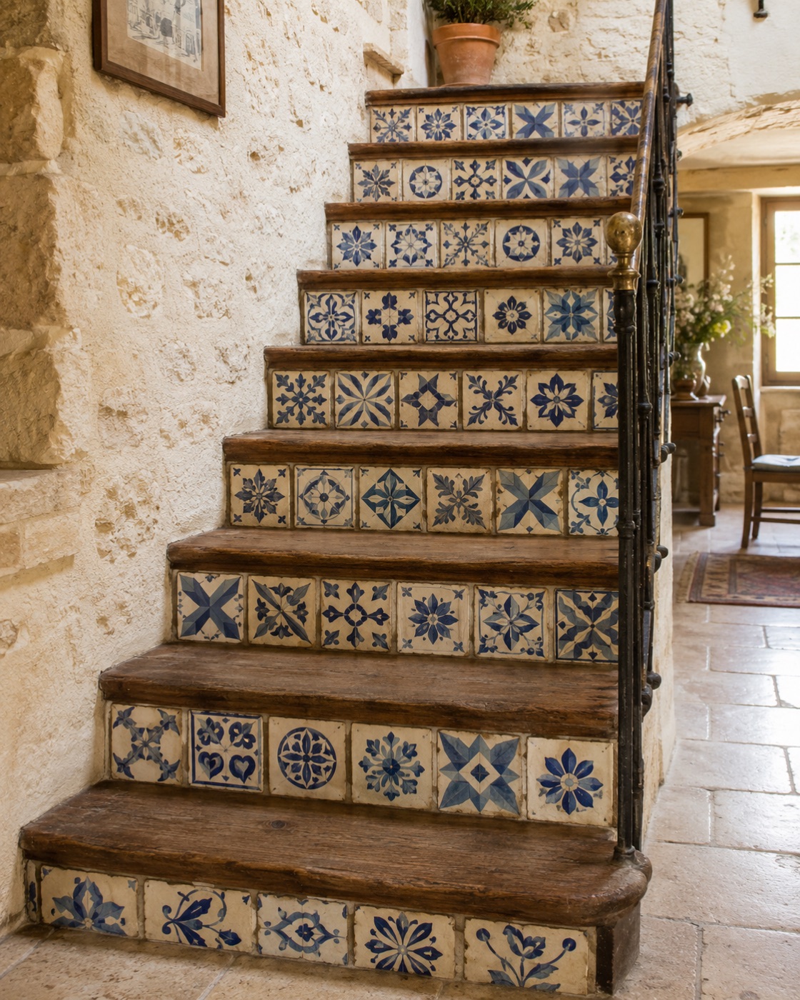 Contremarches d’escalier en céramique en céramique émaillée à la main, vue 2 sur 4