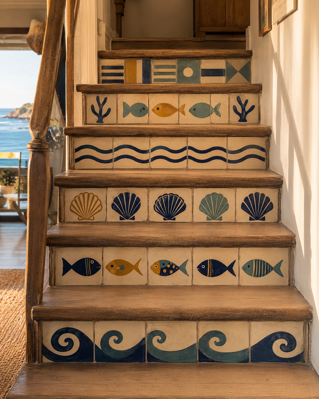 Contremarches d’escalier en céramique en céramique émaillée à la main, vue 3 sur 4
