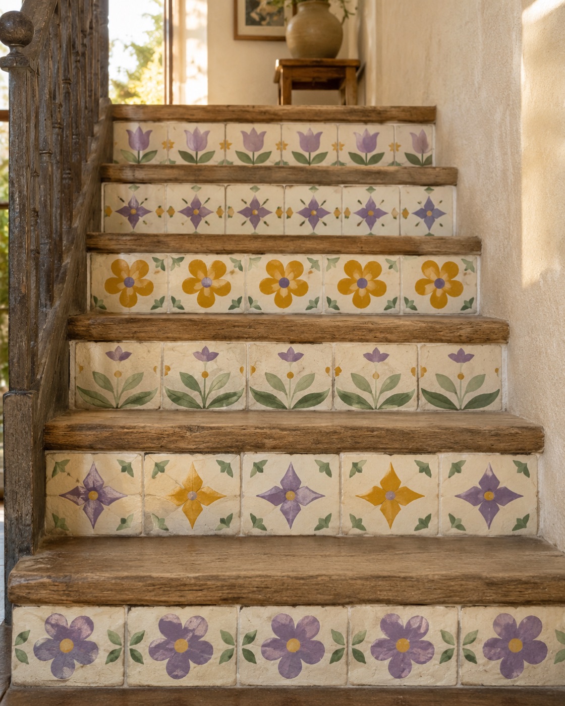 Contremarches d’escalier en céramique en céramique émaillée à la main, vue 4 sur 4