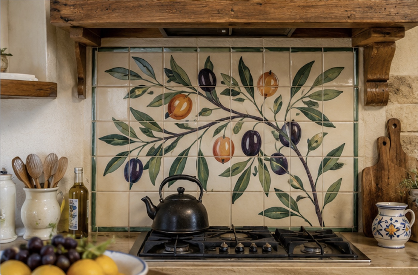 Crédence de cuisine en céramique émaillée à la main