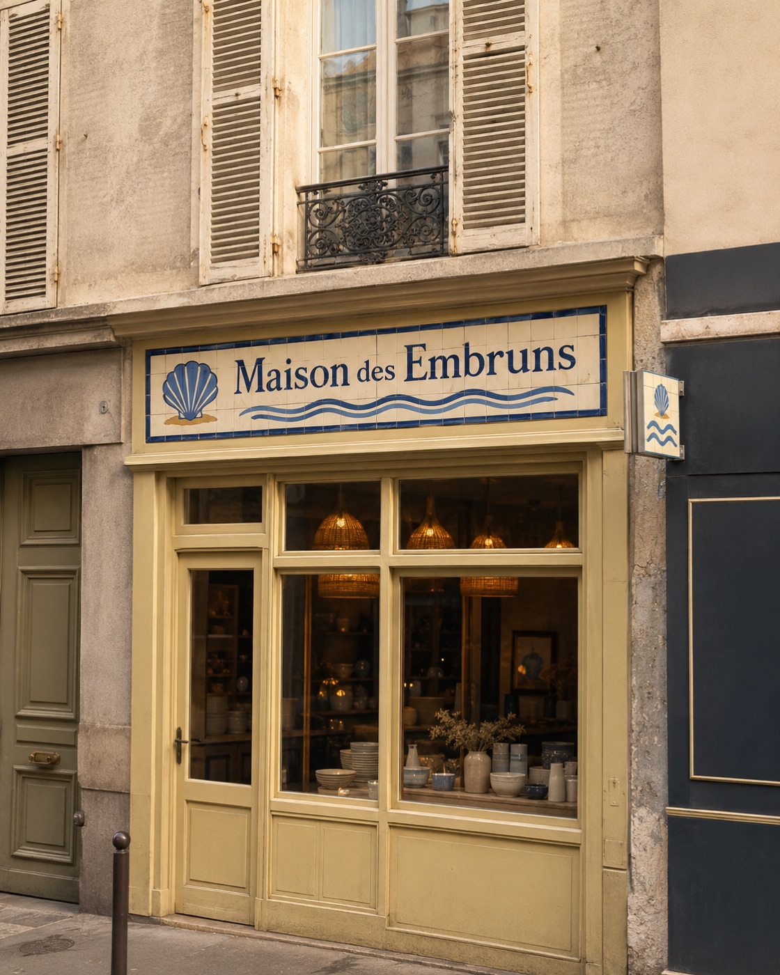 Enseigne de commerce et de restaurant en céramique émaillée à la main