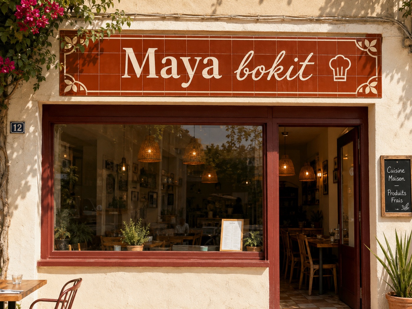 Enseigne de commerce et de restaurant en céramique émaillée à la main