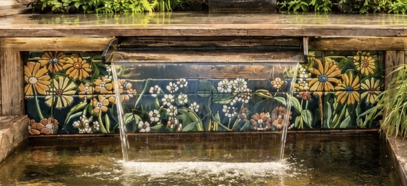 Décor de fontaine de jardin en céramique émaillée à la main, vue 2 sur 6