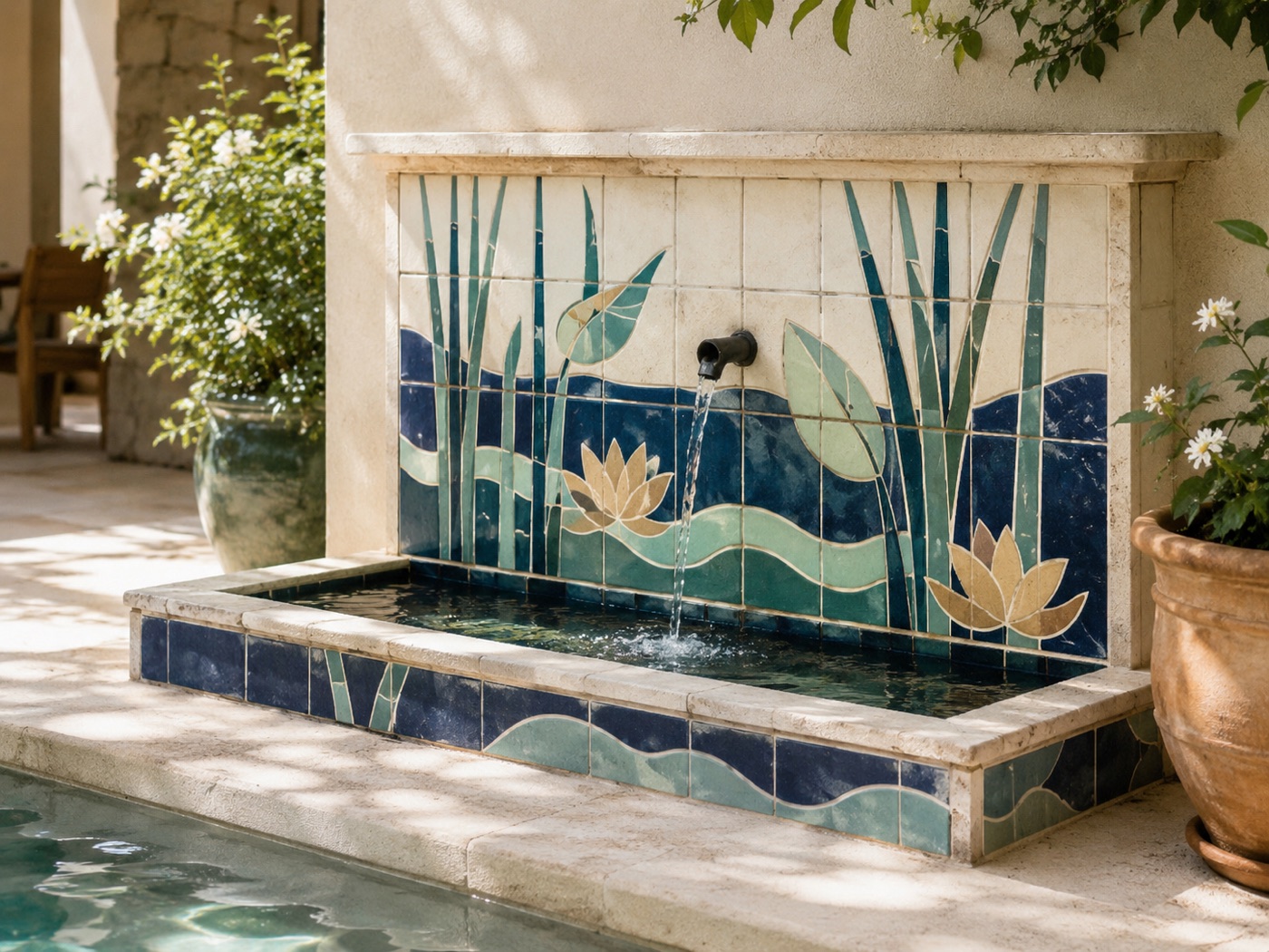 Décor de fontaine de jardin en céramique émaillée à la main, vue 3 sur 6