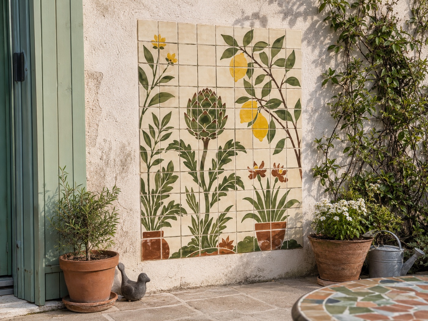 Fresque de jardin en céramique émaillée à la main, vue 3 sur 4