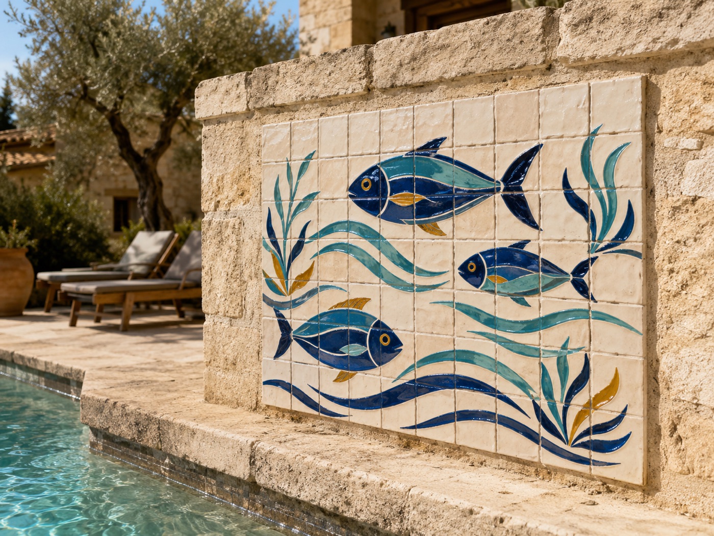 Décor mural de piscine en céramique émaillée à la main, vue 2 sur 5