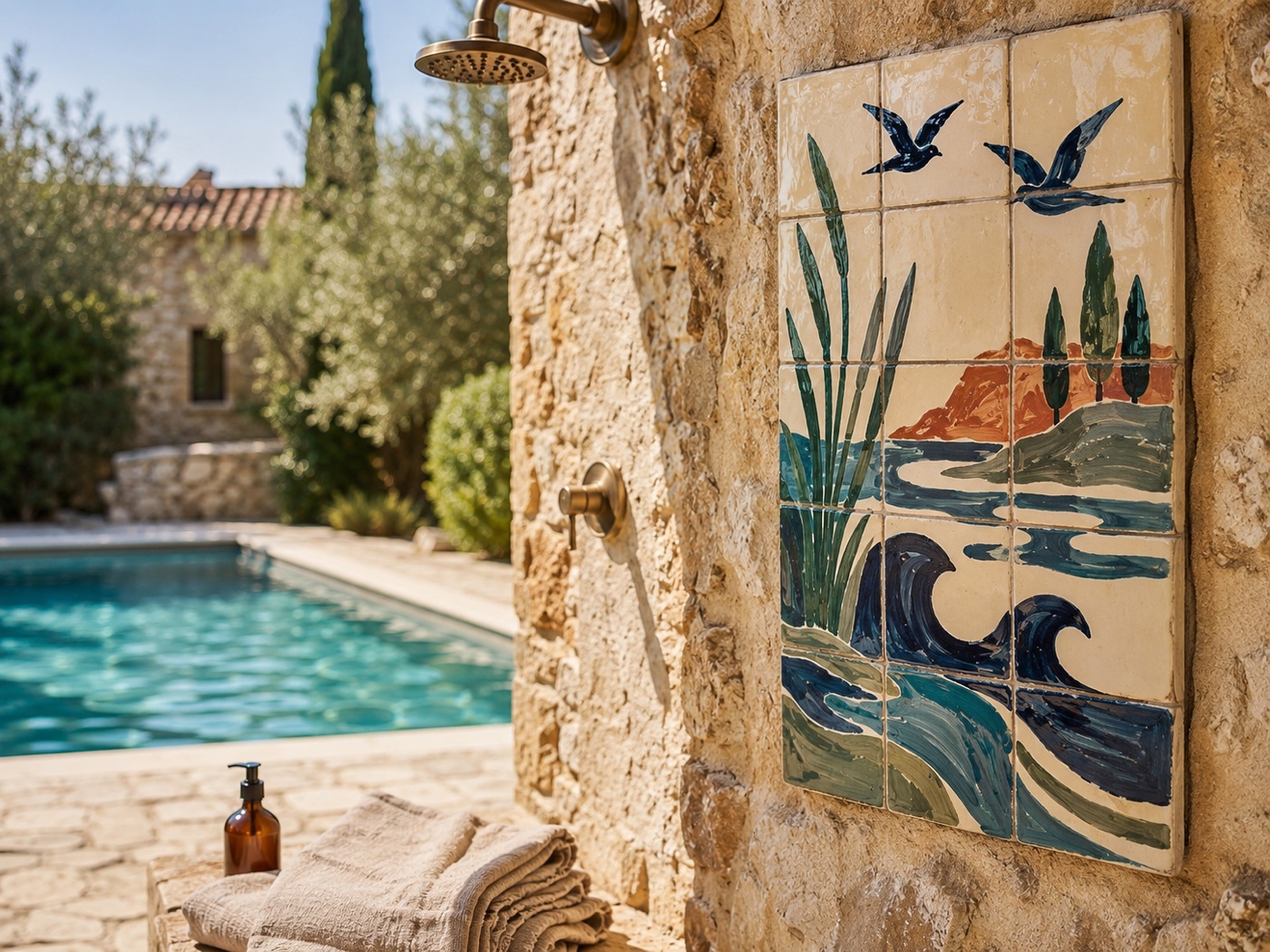 Décor mural de piscine en céramique émaillée à la main, vue 3 sur 5
