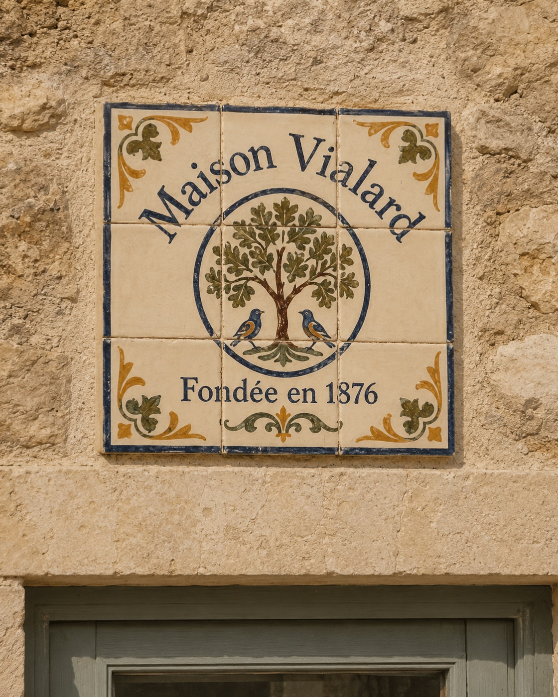 Médaillon de restitution de décor ancien en céramique émaillée à la main