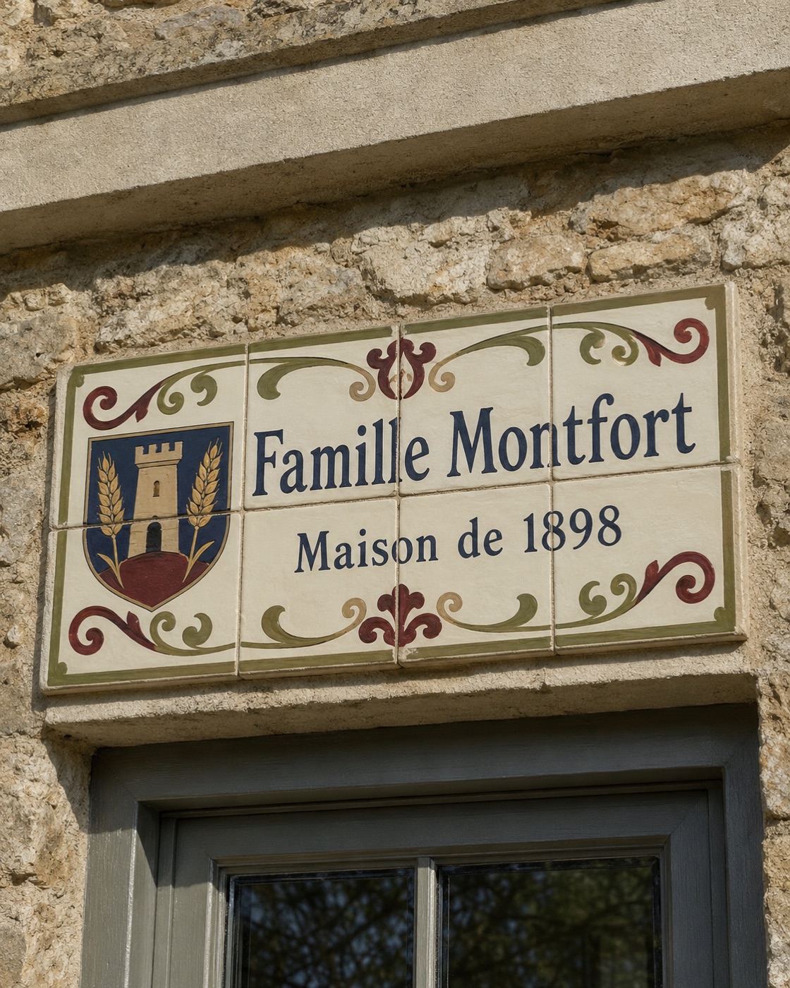 Médaillon de restitution de décor ancien en céramique émaillée à la main, vue 4 sur 4