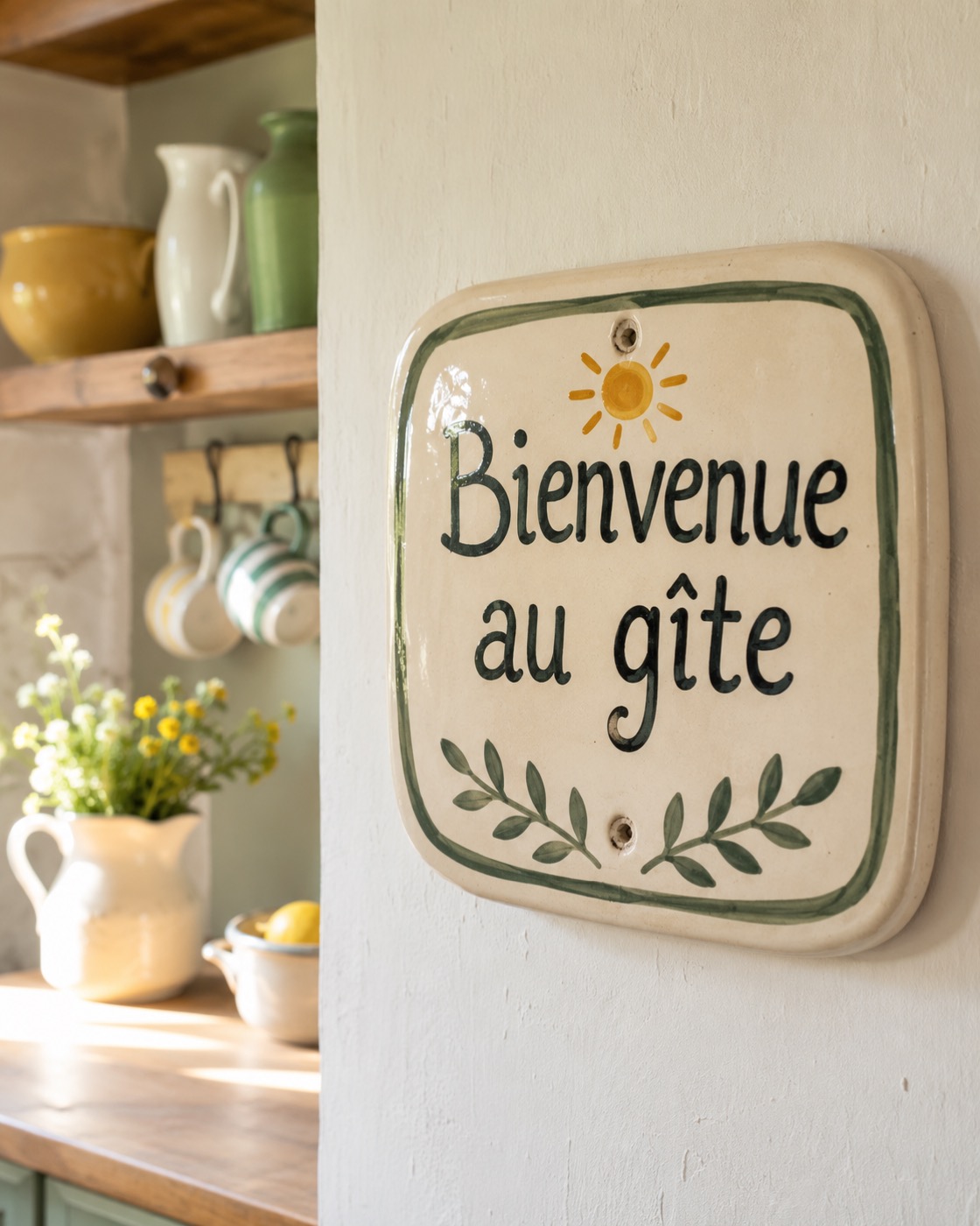 Plaque de bienvenue en céramique émaillée à la main, vue 4 sur 4