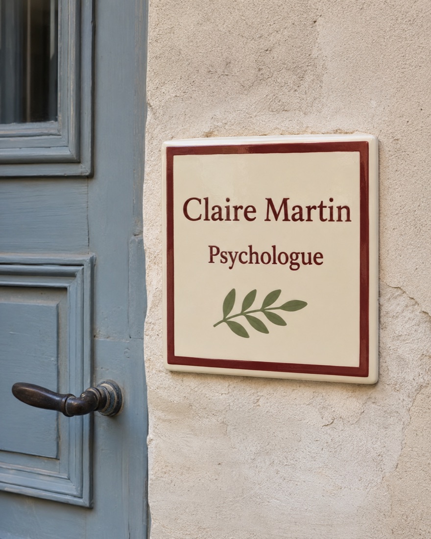 Plaque de cabinet médical ou paramédical en céramique émaillée à la main