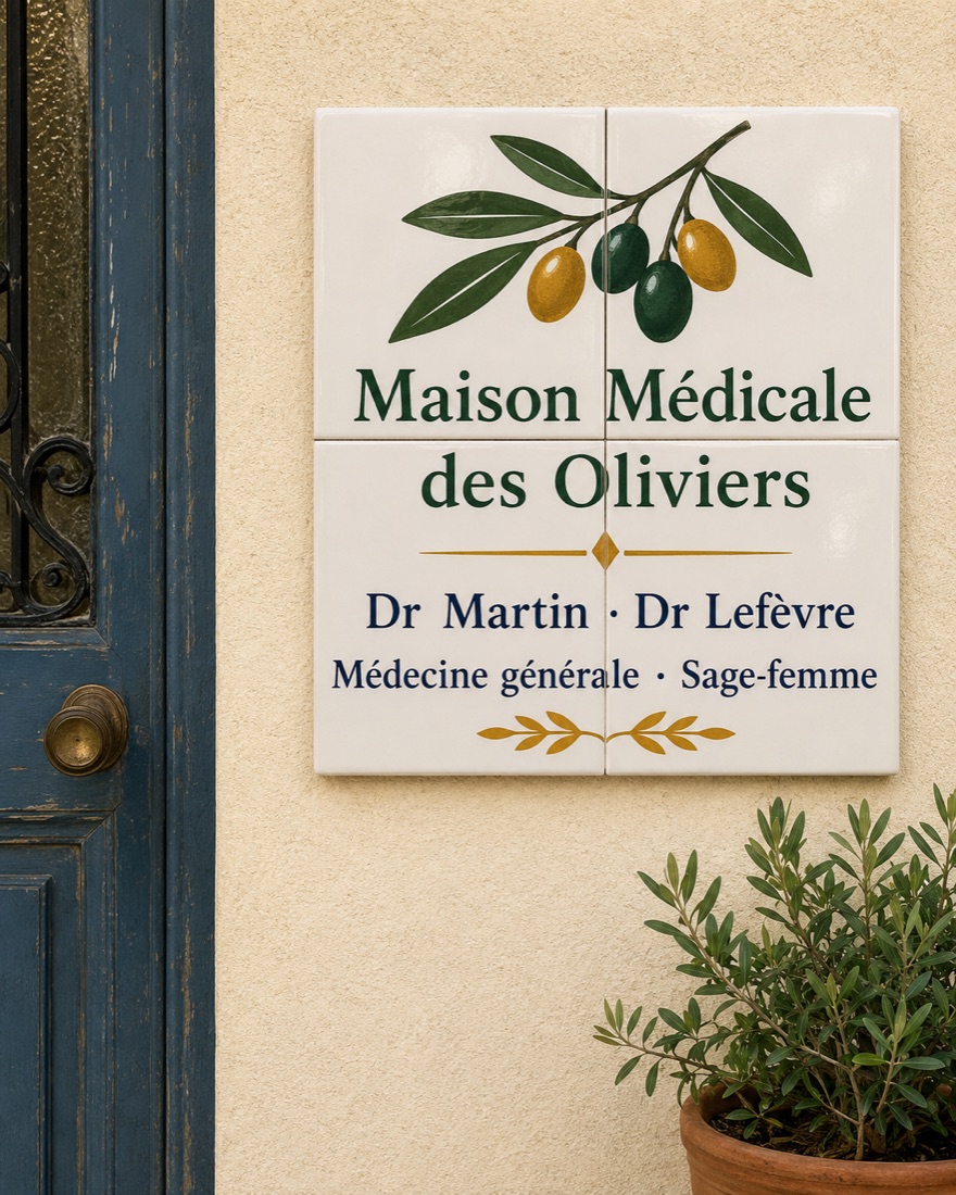 Plaque de cabinet médical ou paramédical en céramique émaillée à la main