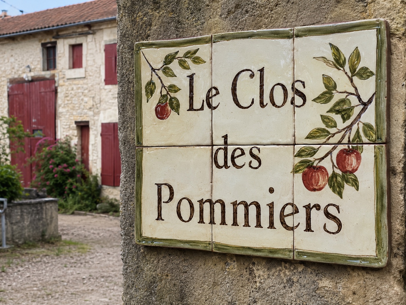 Plaque de ferme en céramique émaillée à la main, vue 3 sur 4