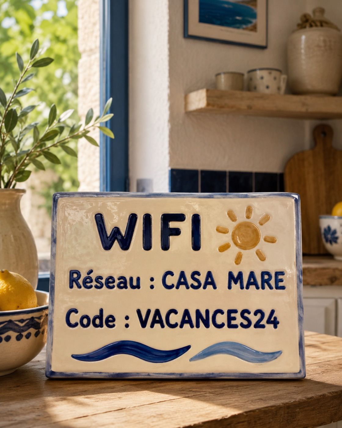 Plaque code WiFi en céramique émaillée à la main, vue 2 sur 4