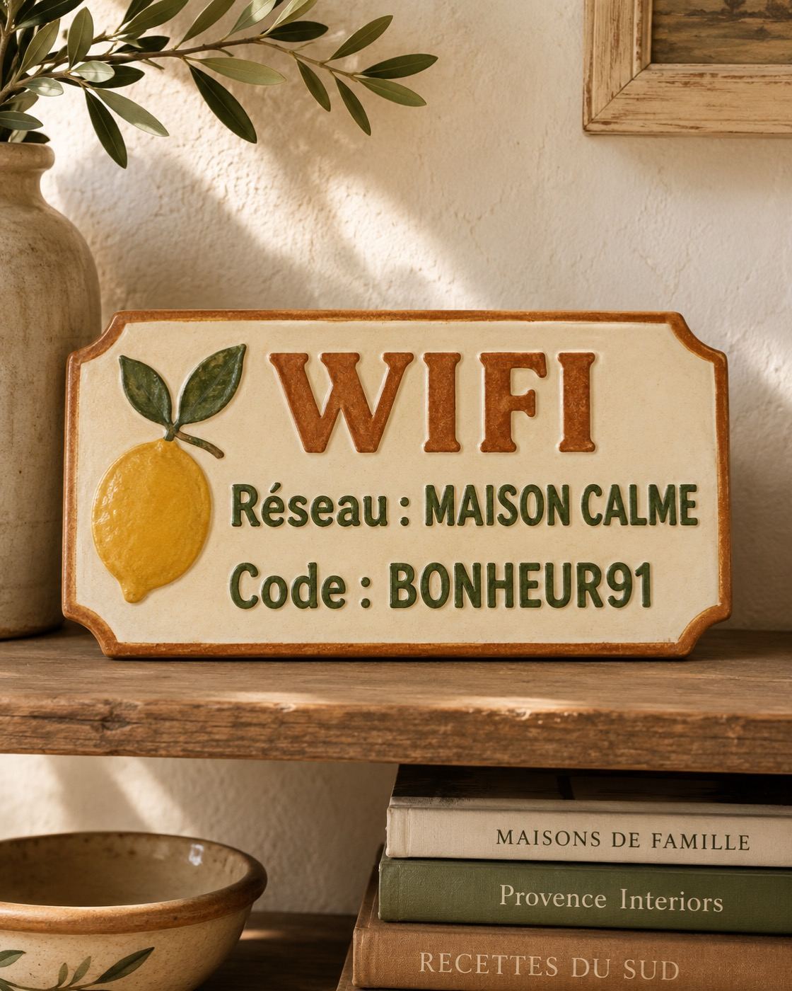 Plaque code WiFi en céramique émaillée à la main, vue 4 sur 4