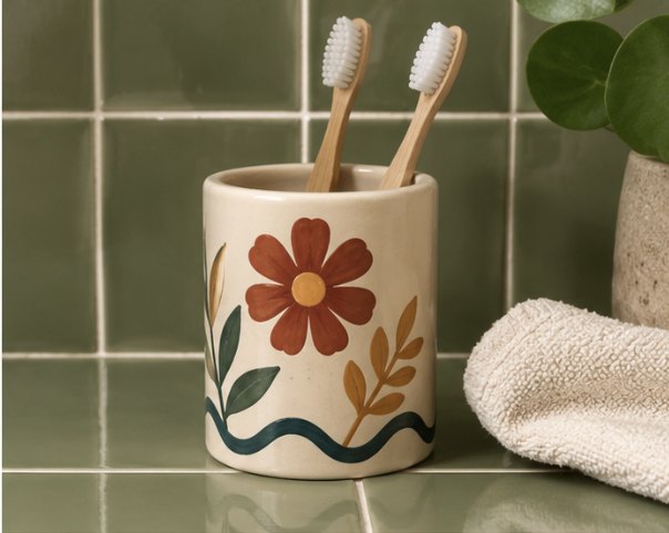 Porte-brosses à dents en céramique émaillée à la main, vue 3 sur 5