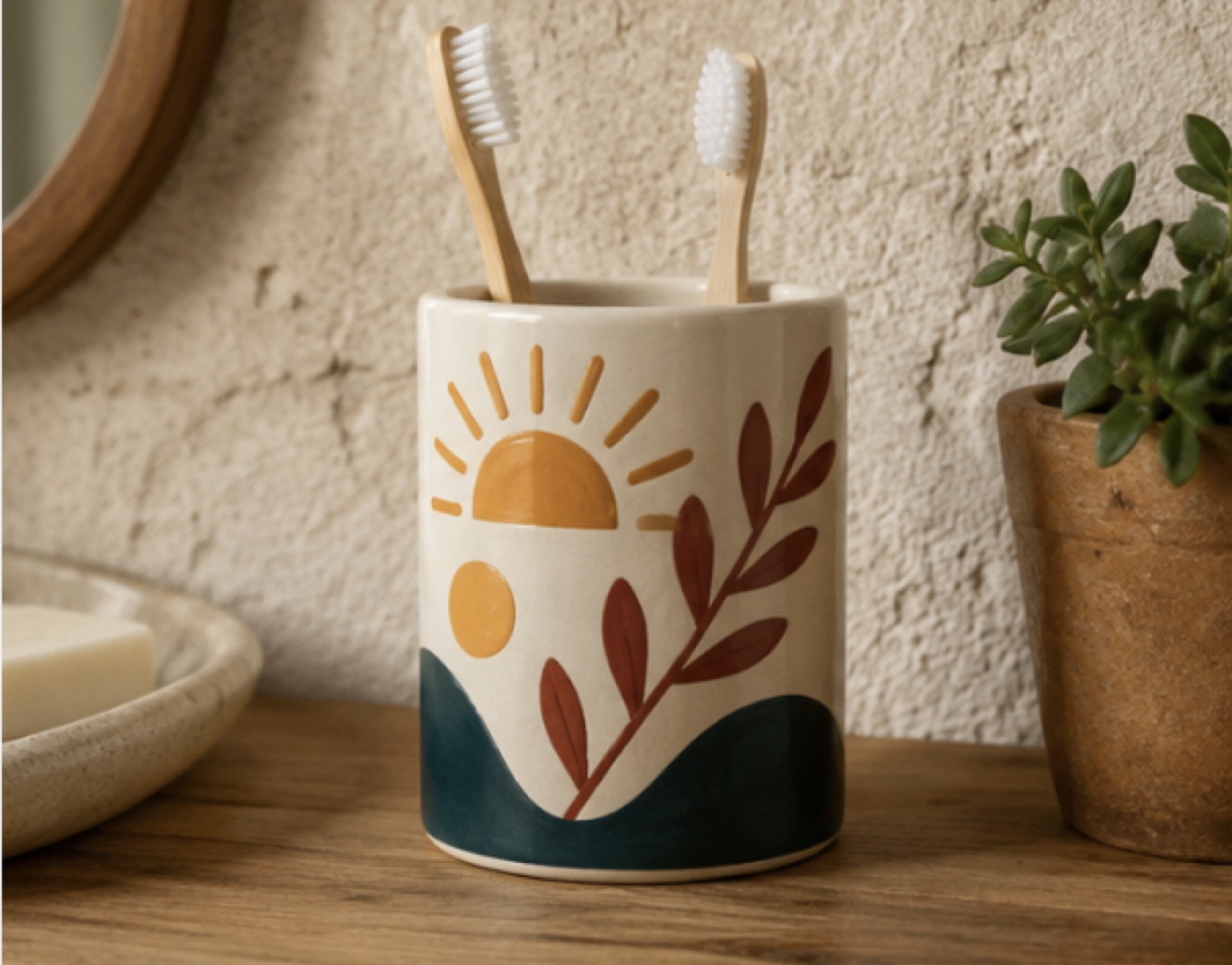 Porte-brosses à dents en céramique émaillée à la main, vue 4 sur 5