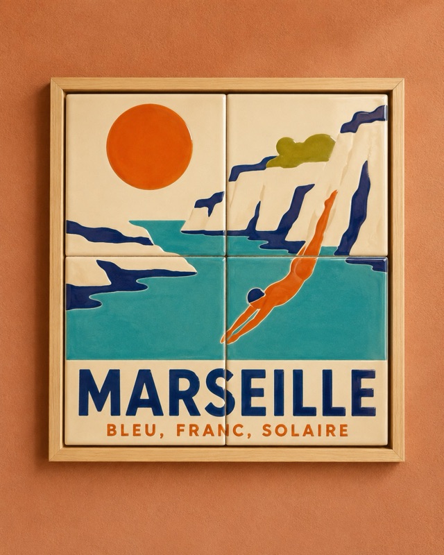 Affiche de ville en céramique, émaillée à la main