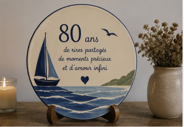 Cadeau pour 80 ans en céramique émaillée à la main