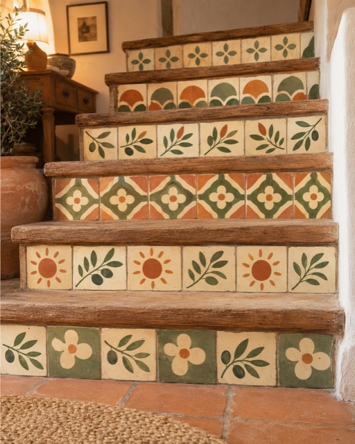 Contremarches d’escalier en céramique, émaillée à la main