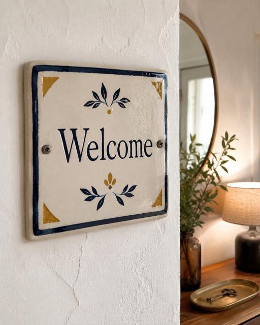 Plaque de bienvenue en céramique émaillée à la main